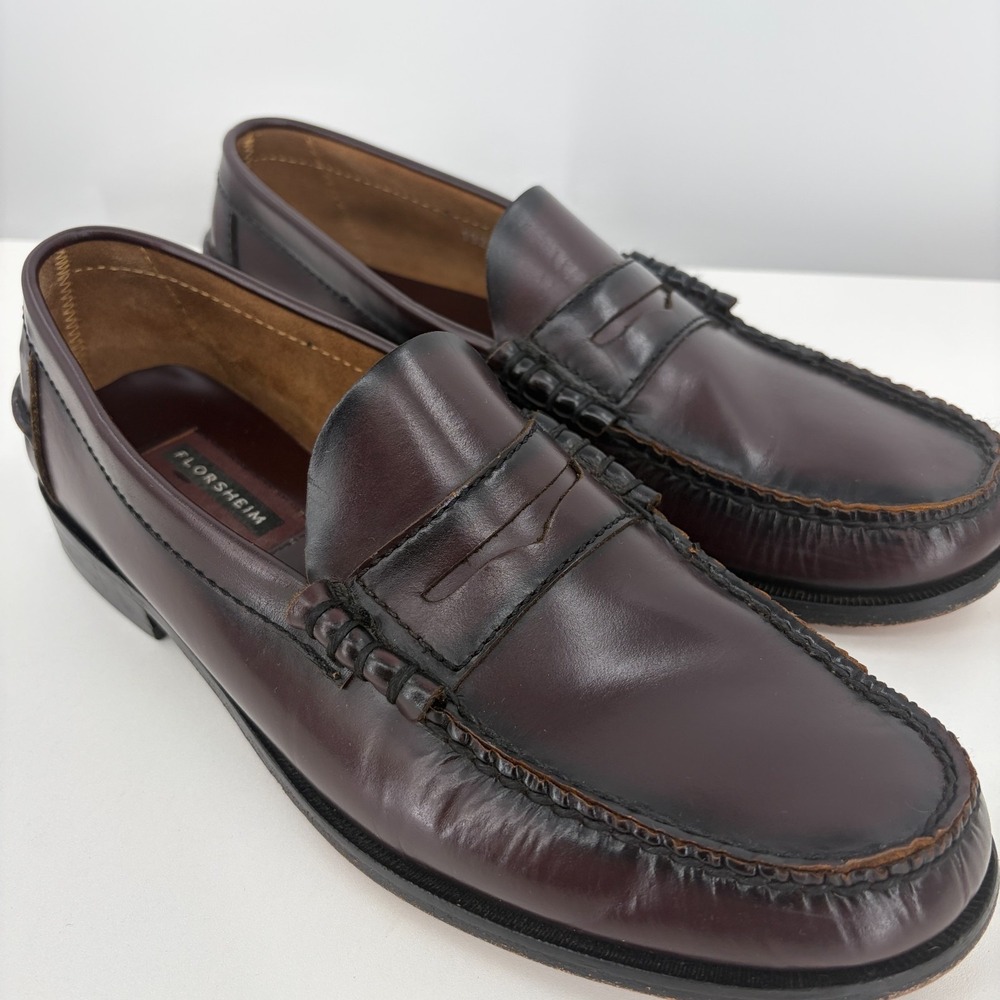 Florsheim Berkley Burgundy Brown Leather Penny Loafers Mens Size 9 D